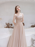 A Line Off The Shoulder Half Sleeve Floor Length Prom Dresses Sequins Party Dresses WH321015
