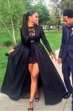 Vintage Sexy A Line Long Sleeve Black Lace High Neck Prom Dress