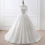 Ball Gown Off The Shoulder Half Sleeve Lace Court Train Wedding Dress WH28410