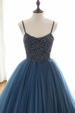 Gorgeous Ball Gown Spaghetti Straps Beading Tulle Evening Dress, Prom Dress PD07