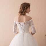 Elegant Ball Gown Off The Shoulder Ivory Lace Wedding Dress WH30608