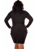 Sexy Long Sleeve Mermaid Black Prom Dress V-Neck Evening Dress with Slit FP1110