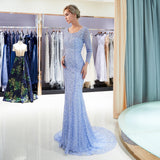 Mermaid Long Sleeve Beading Court Train Prom Dress WH110699
