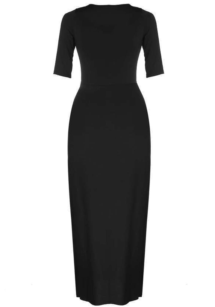 Elegant Plus Size Black Half Sleeve Floor Length Long Prom Dresses ...