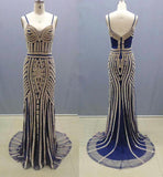 Luxurious Mermaid Spaghetti Straps V-Neck Sparkly Open Back Prom Dresses Party Dresses PH467