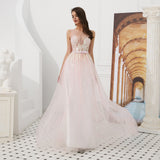Gorgeous A Line See-through Sleeveless Beading Tulle Prom Dress WH60313
