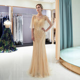 Mermaid Half Sleeve Sequins Beading Sweep Train Prom Dress Party Dress WH94682