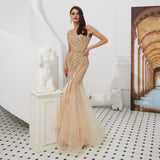 Shiny Mermaid V-Neck Beads Tulle Prom Dress WH70315