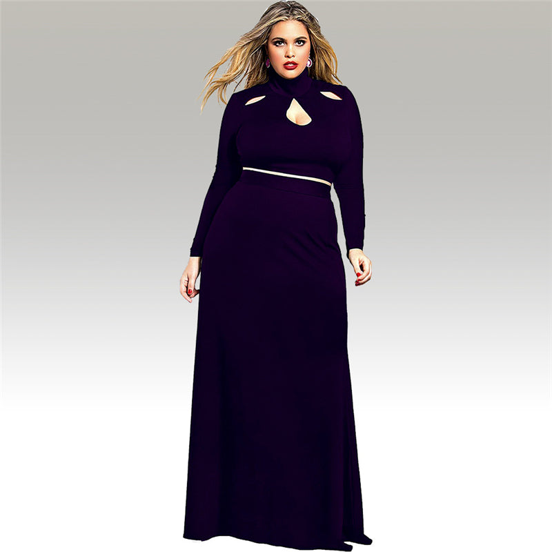 Elegant High Neck Black Long Sleeve Two Pieces Prom Dresses Plus Size Party Dresses FP2195