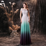 A Line Cap Sleeve Ombre Silk Floor Length Party Dress