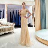 Mermaid Sleeveless Beading Organza Sweep Train Prom Dress Party Dress WH72704