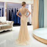 Mermaid Sleeveless Beading Organza Sweep Train Prom Dress Party Dress WH72704
