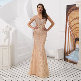 Shiny Mermaid V-Neck Sleeveless Beads Prom Dress With Sequins WH88317