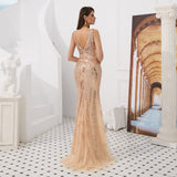 Shiny Mermaid V-Neck Sleeveless Beads Prom Dress With Sequins WH88317