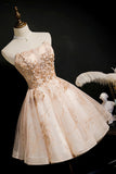 Champagne Strapless Sequins Tulle Short Homecoming Dress