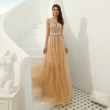Shiny A Line Sleeveless Beads Prom Dress WH82318