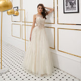 Shiny A Line Beading Sleeveless Tulle Floor Length Prom Dress WH64320