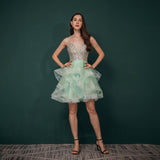 Cute A Line Spaghetti Straps Beading Tulle Knee Length Homecoming Dresses Short Prom Dresses WH341036
