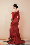 Pretty Mermaid Lone Sleeves Beading Long Prom Dresses With High Split WH441050