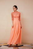 Sheath Half Sleeves Appliques Chiffon Long Prom Dresses WH351035
