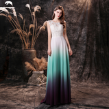 A Line Sleeveless Appliques Ombre Silk Like Satin Floor Length Party Dress WH19457