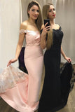 Mermaid Off the Shoulder Sweep Train Sweetheart Pink Prom Dresses uk with Appliques PW109