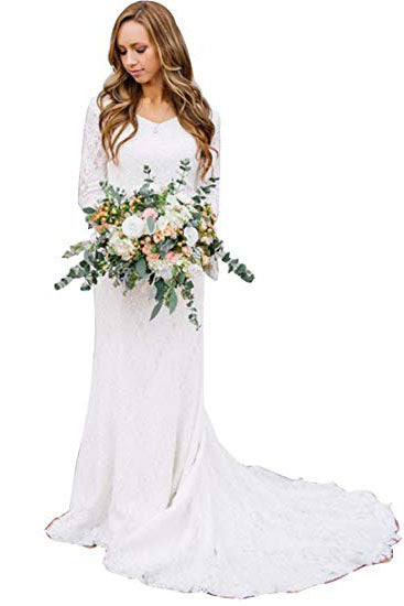 Vintage A Line Bohemian Lace Chiffon 3/4 Sleeve Scoop Wedding Gowns,Bridal Dresses uk PW277