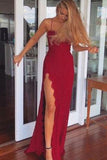 A-Line Red Long Sheath Lace Spaghetti Straps Split Front Sweetheart Prom Dresses uk PH481