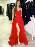 Gorgeous A Line Red Tulle Floor-length Prom Dress Evening Gown