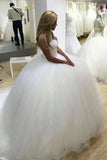 Sparkly Ball Gown Tulle Strapless Ivory Wedding Dresses, Long Bridal Dresses W1155