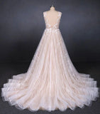 Puffy Lace Off White Wedding Dress Elegant A Line Backless Bridal Dress W1137