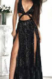 Charming Sexy Sequin Sparkly Rose Gold and Black Split Fashion Prom Dresses PH452
