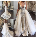 Luxurious Mermaid Lace Appliques Wedding Dress Ivory Beach Wedding Gowns W1173