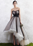 A Line Tulle High Low Sweetheart Strapless Sleeveless Prom Dresses PW25