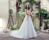 A Line Strapless Sleeveless Appliques Beading Tulle Court Train Wedding Dress WH30272