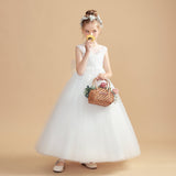 Round Neck Tulle Sleeveless Ivory Flower Girl Dresses With Bowknot FL0007