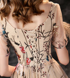A Line V-Neck Short Sleeve Embroidery Tulle Tea Length Short Homecoming Dress WH24559