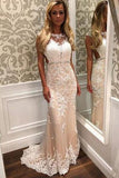 Charming Lace Mermaid Long Sexy Sleeveless Beading See Through Prom Dress PM149