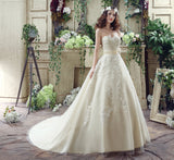 Chic Ball Gown Strapless Appliques Tulle Court Train Wedding Dress WH30235