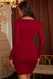 Elegant Burgundy V-Neck Long Sleeves Sheath Homecoming Dresses