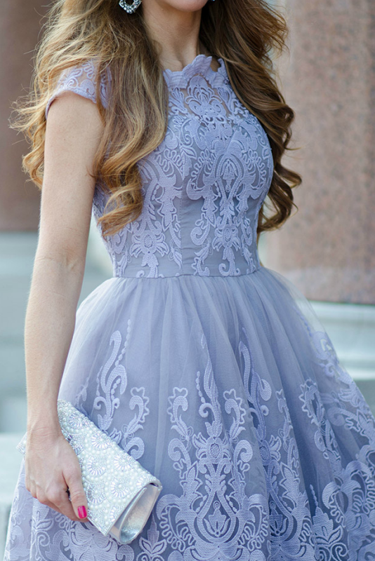 A Line Cap Sleeves Princess Lace Junior Homecoming Dress PM128