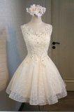 Cute A Line Lace Appliques Scoop Lace up Sequins Knee Length Homecoming Dresses uk PH965