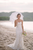 Subtle Sweetheart Strapless Lace Mermaid White Sleeveless Tulle Beach Wedding Dresses PH278