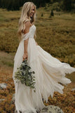 A Line Chiffon Ivory Off the Shoulder Sweetheart Beach Wedding Dresses PW581