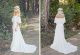 A Line Off the Shoulder Bohemian Lace Chiffon Ivory Summer Beach Wedding Dresses PH712