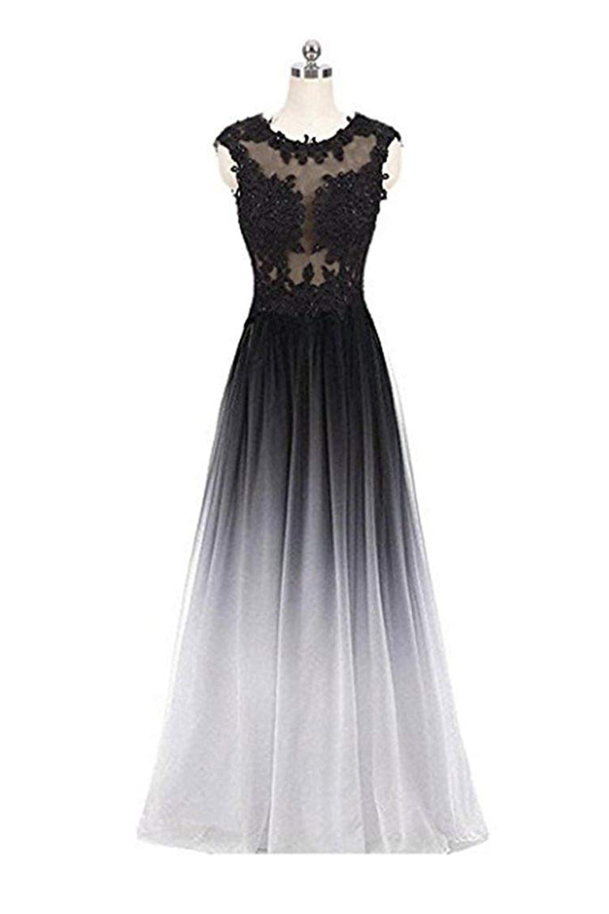 A Line Ombre Lace Appliques Prom Dresses, Long Cheap Evening Dresses PW851