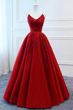 A Line Red Strapless Sweetheart Prom Dresses Satin Long Cheap Quinceanera Dresses PW605