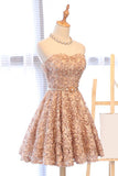 A Line Strapless Sweetheart Homecoming Dress with Appliques Beads Dance Dress H1295