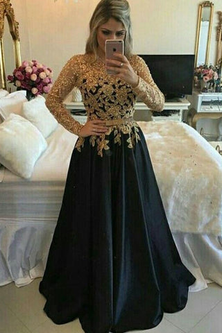 products/A_line_Lace_Black_Puffy_Pearls_Gold_Evening_Dresses_Long_Sleeve_Appliques_Prom_Dresses_PW664-1.jpg