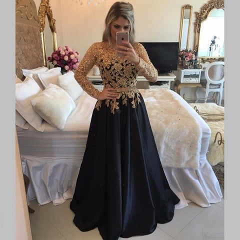 products/A_line_Lace_Black_Puffy_Pearls_Gold_Evening_Dresses_Long_Sleeve_Appliques_Prom_Dresses_PW664.jpg